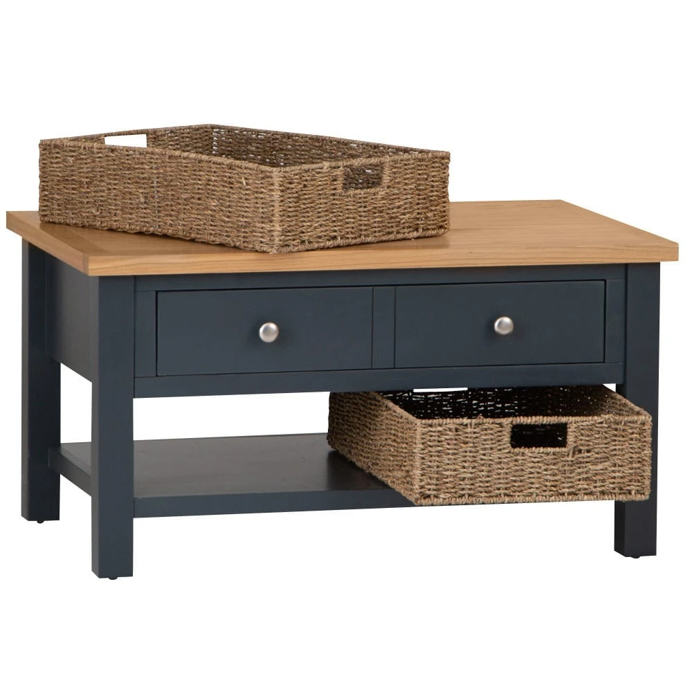 Salisbury Blue Painted Oak Coffee Table With Wicker Baskets 5 Salisbury Blue Painted Oak Coffee Table With Wicker Baskets - Image 5