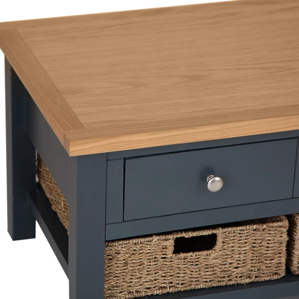 Salisbury Blue Painted Oak Coffee Table With Wicker Baskets 11 Salisbury Blue Painted Oak Coffee Table With Wicker Baskets - Image 11