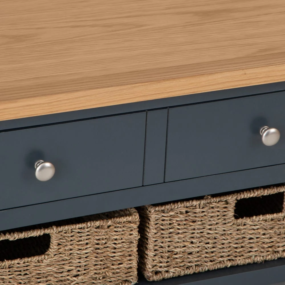 Salisbury Blue Painted Oak Coffee Table With Wicker Baskets 10 Salisbury Blue Painted Oak Coffee Table With Wicker Baskets - Image 10