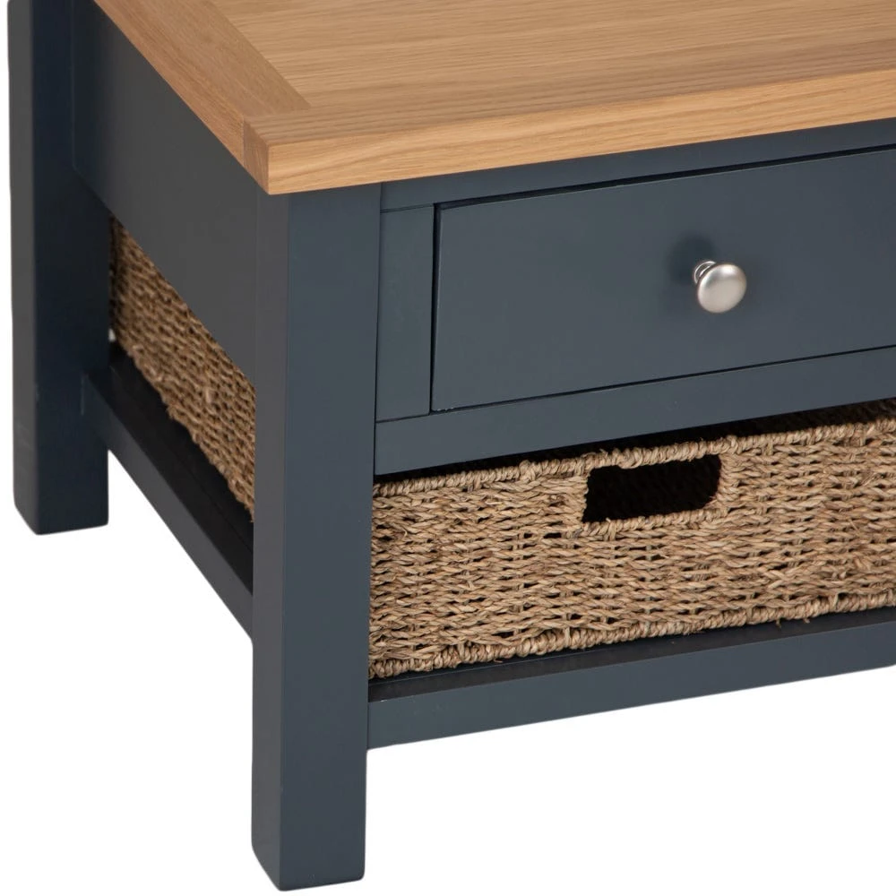 Salisbury Blue Painted Oak Coffee Table With Wicker Baskets 8 Salisbury Blue Painted Oak Coffee Table With Wicker Baskets - Image 8