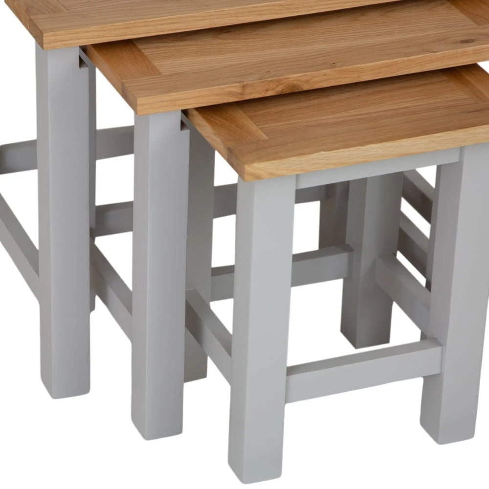 Salisbury Grey Painted Oak Nest Of 3 Tables 6 Salisbury Grey Painted Oak Nest Of 3 Tables - Image 6