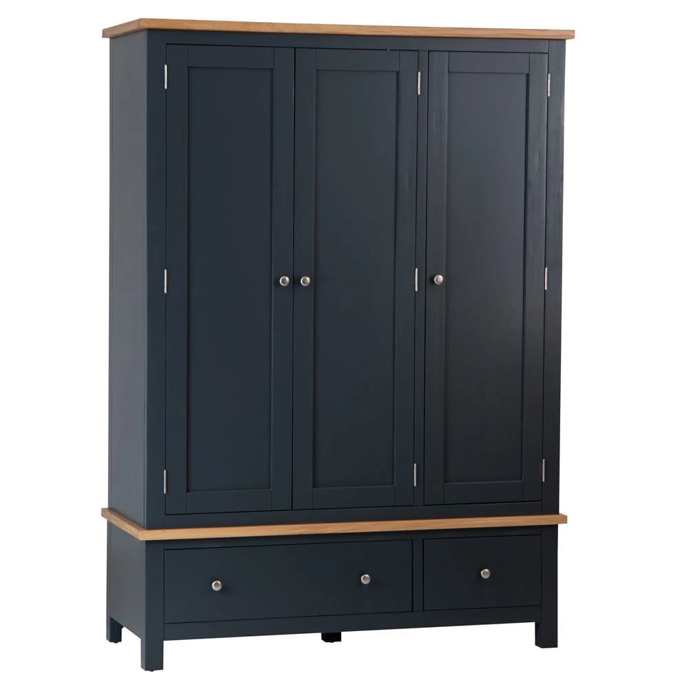Salisbury Blue Painted Oak 3 Door Wardrobe 2 Salisbury Blue Painted Oak 3 Door Wardrobe - Image 2