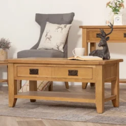 Rustic Oak Coffee Table With Drawers
