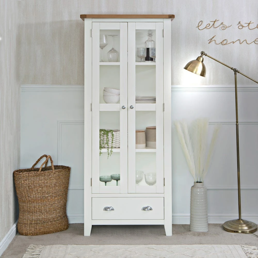 Chester White Painted Oak Glass Display Cabinet 1 Chester White Painted Oak Glass Display Cabinet