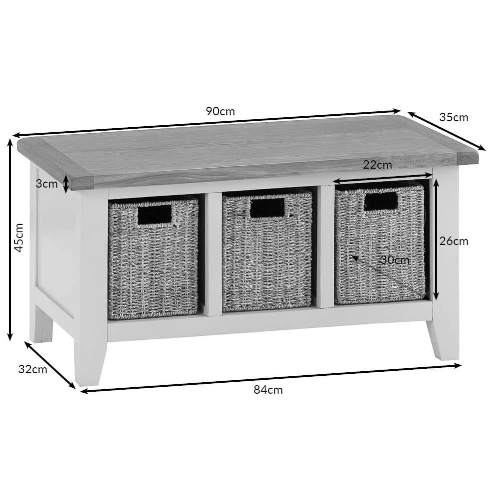 Chester Stone Painted Oak Hall Bench With Wicker Baskets 10 Chester Stone Painted Oak Hall Bench With Wicker Baskets - Image 10