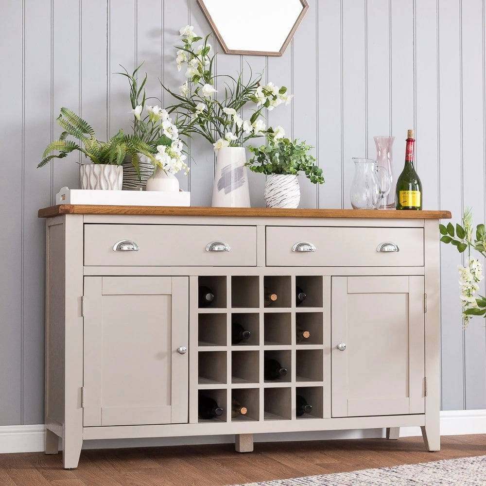 Chester Stone Painted Oak 2 Door Large Sideboard With Wine Rack 1 Chester Stone Painted Oak 2 Door Large Sideboard With Wine Rack