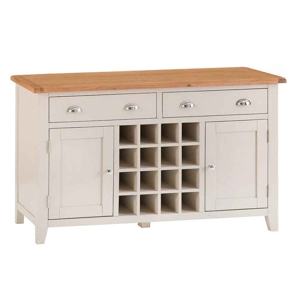 Chester Stone Painted Oak 2 Door Large Sideboard With Wine Rack 2 Chester Stone Painted Oak 2 Door Large Sideboard With Wine Rack - Image 2