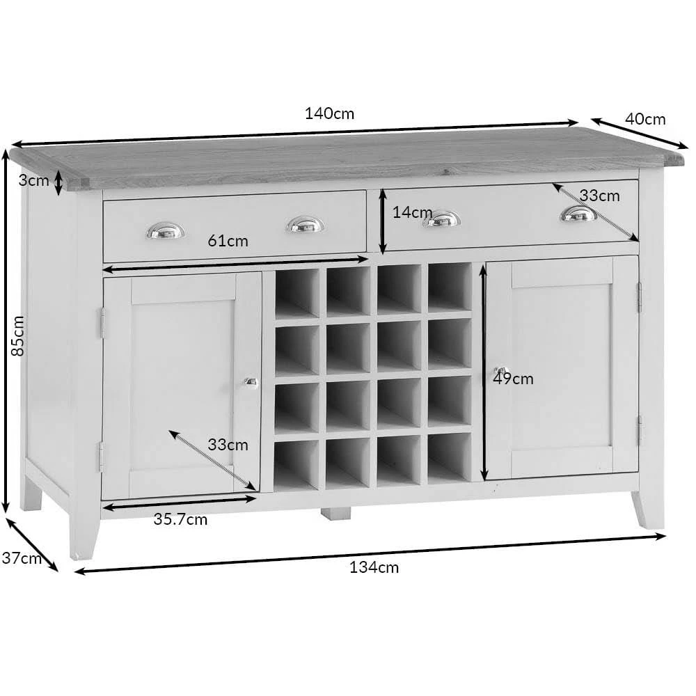 Chester Stone Painted Oak 2 Door Large Sideboard With Wine Rack 11 Chester Stone Painted Oak 2 Door Large Sideboard With Wine Rack - Image 11