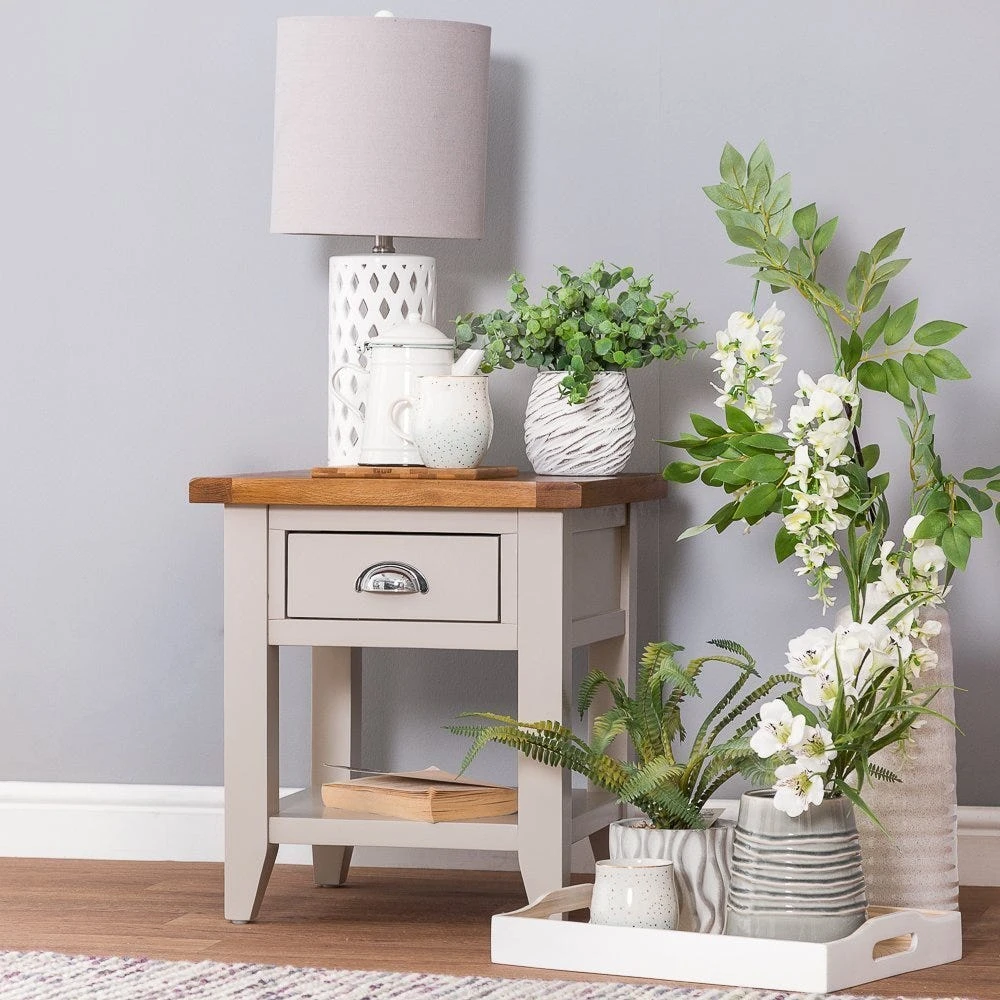 Chester Stone Painted Oak 1 Drawer Large Lamp Table 1 Chester Stone Painted Oak 1 Drawer Large Lamp Table