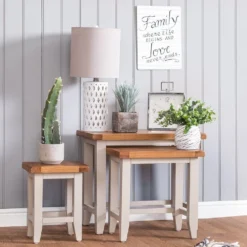 Chester Stone Painted Oak Nest Of 3 Tables