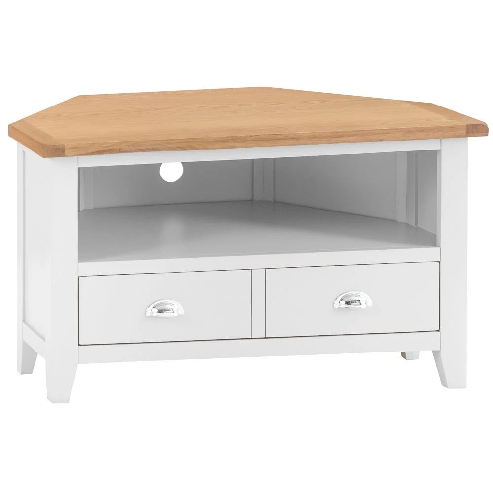 Chester White Painted Oak Corner TV Unit 2 Chester White Painted Oak Corner TV Unit - Image 2