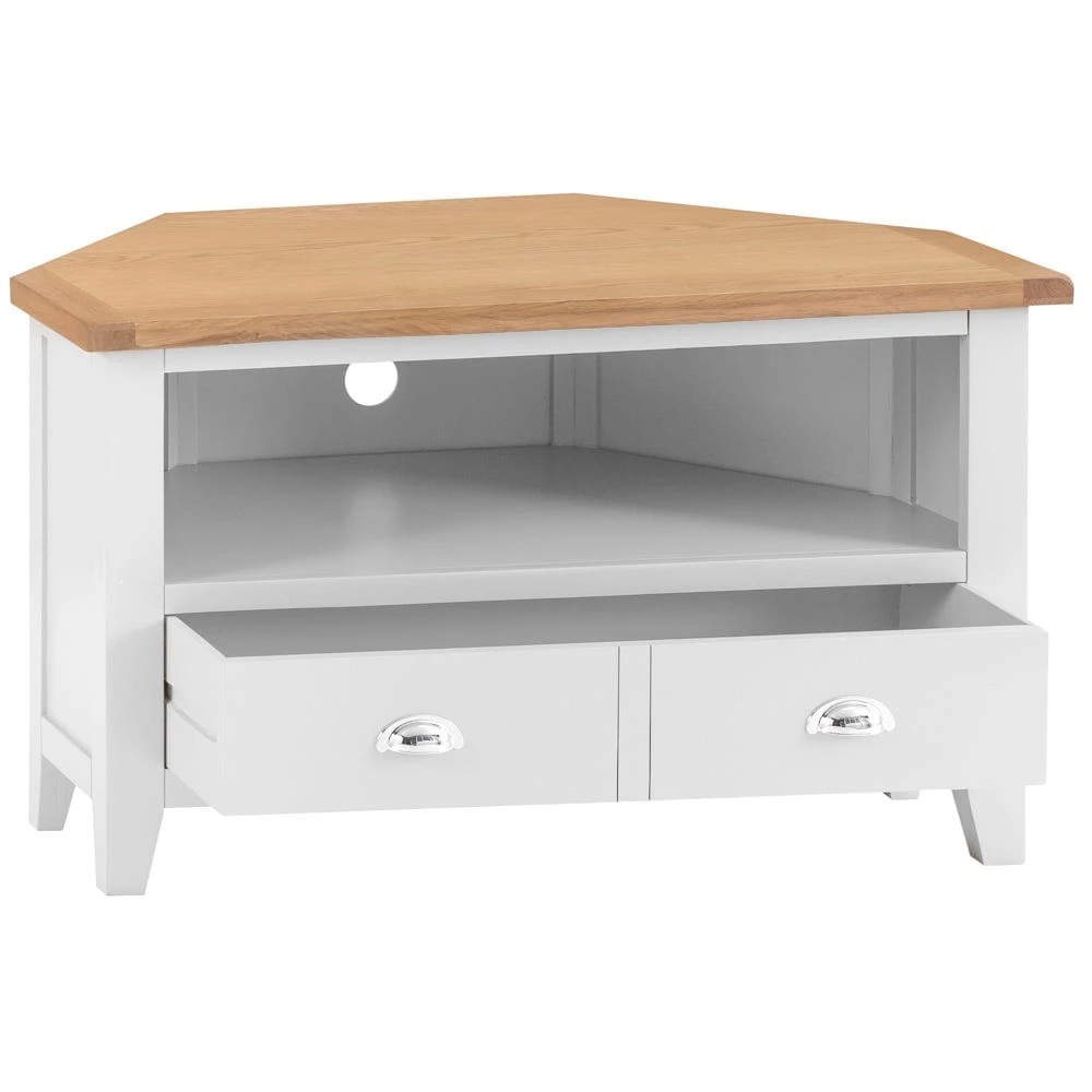 Chester White Painted Oak Corner TV Unit 3 Chester White Painted Oak Corner TV Unit - Image 3