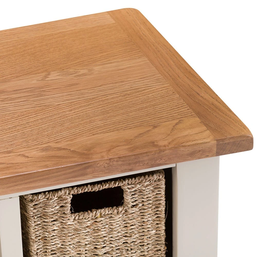 Chester Stone Painted Oak Hall Bench With Wicker Baskets 6 Chester Stone Painted Oak Hall Bench With Wicker Baskets - Image 6