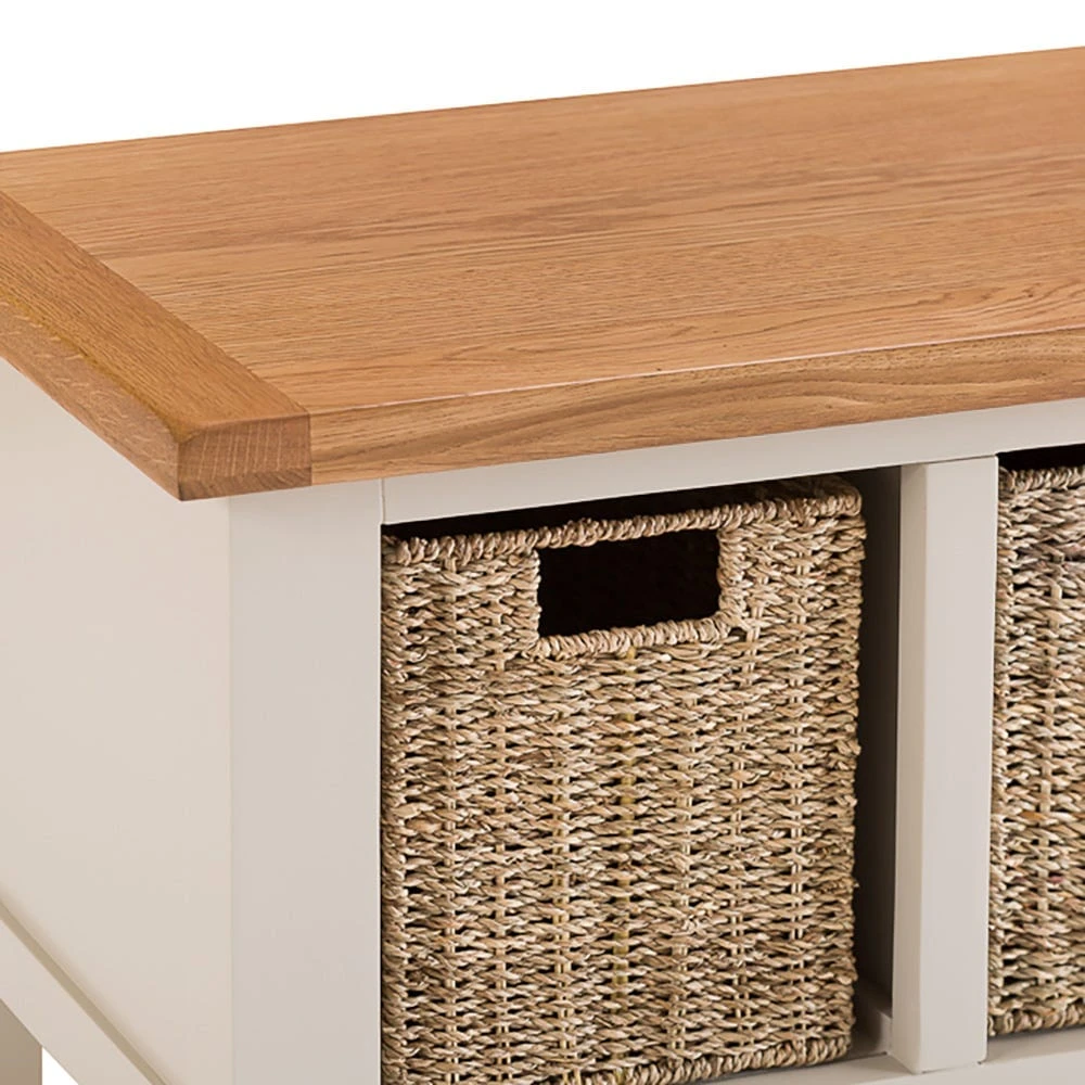 Chester Stone Painted Oak Hall Bench With Wicker Baskets 8 Chester Stone Painted Oak Hall Bench With Wicker Baskets - Image 8