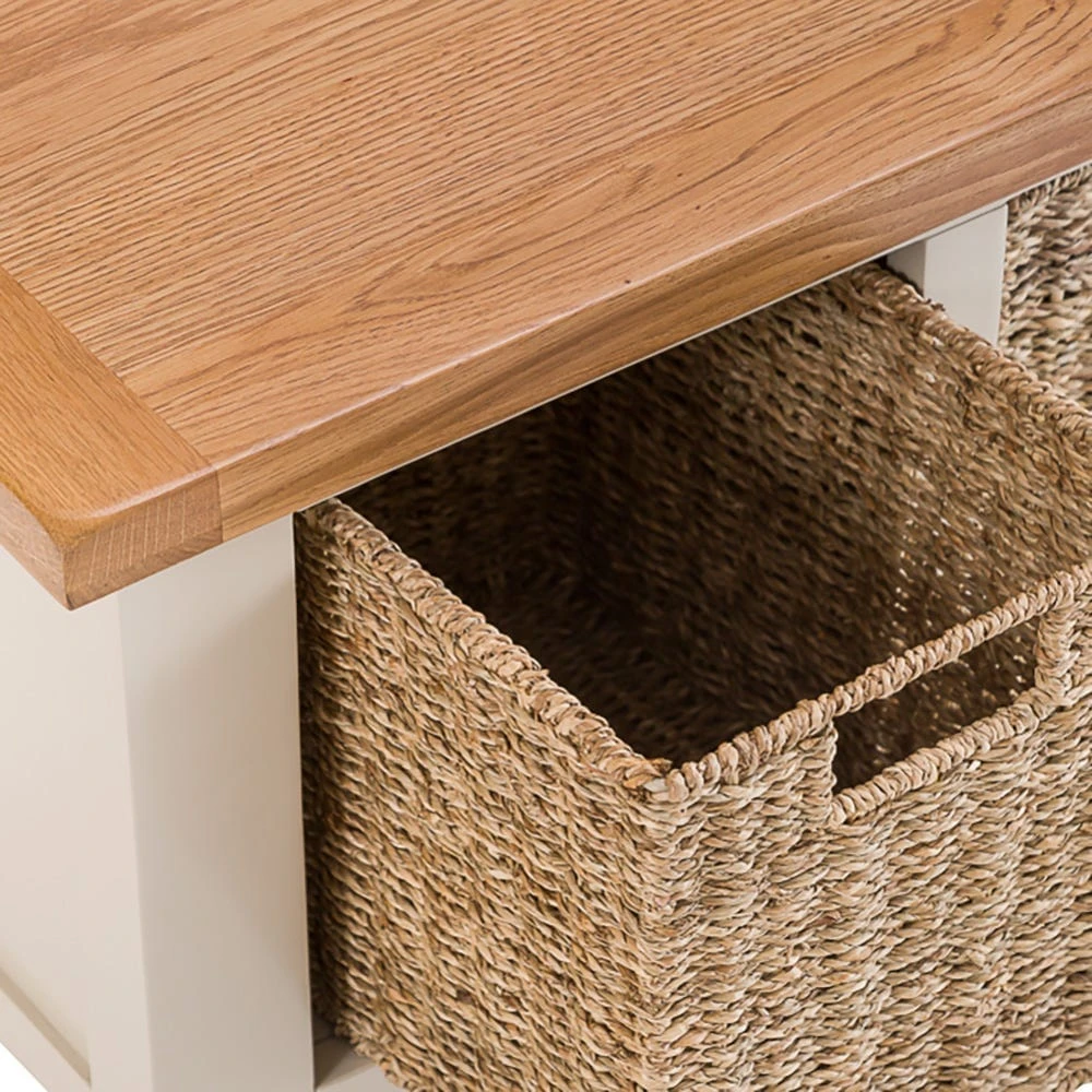 Chester Stone Painted Oak Hall Bench With Wicker Baskets 7 Chester Stone Painted Oak Hall Bench With Wicker Baskets - Image 7