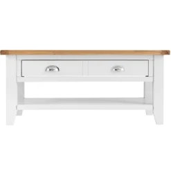 Chester White Painted Oak Coffee Table With Drawers -Furniture Specialty Store nc prt lct 1 w