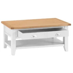 Chester White Painted Oak Coffee Table With Drawers -Furniture Specialty Store nc prt lct 3 w