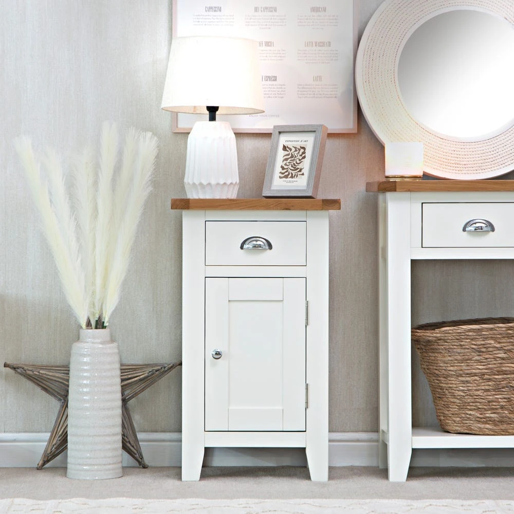 Chester White Painted Oak 1 Door Small Cupboard 1 Chester White Painted Oak 1 Door Small Cupboard