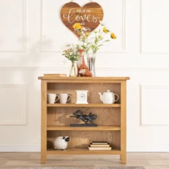 Rustic Oak Small Wide Bookcase