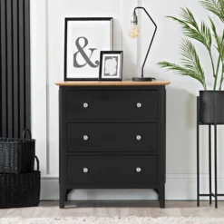 Bergen Black Painted Oak Chest Of 3 Drawers