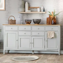 Bergen Grey Painted Oak 4 Door 6 Drawer Extra Large Sideboard