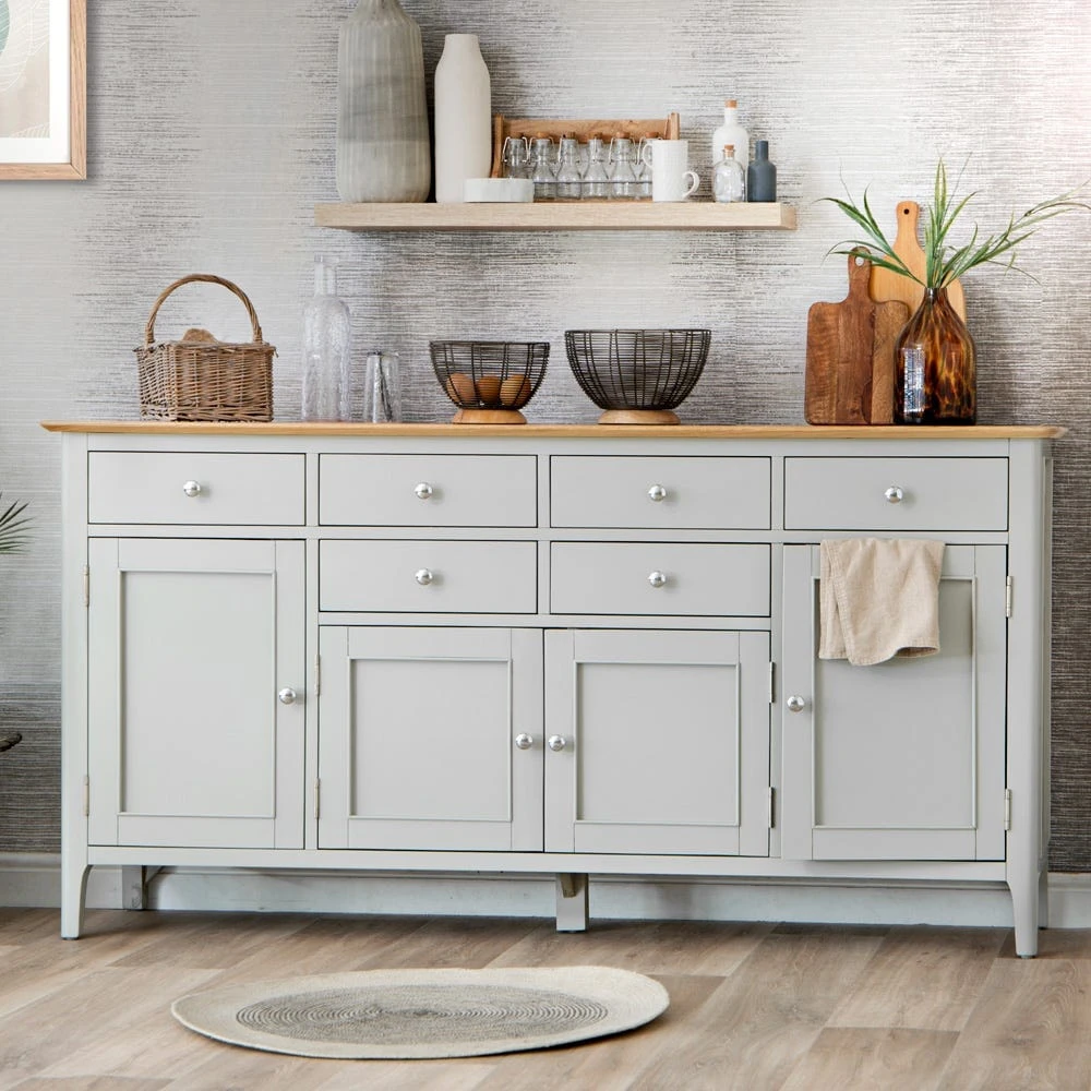 Bergen Grey Painted Oak 4 Door 6 Drawer Extra Large Sideboard 1 Bergen Grey Painted Oak 4 Door 6 Drawer Extra Large Sideboard