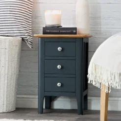 Bergen Blue Painted Oak Small Bedside Table