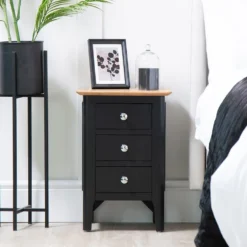 Bergen Black Painted Oak Small Bedside Table