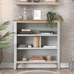 Bergen Grey Painted Oak Small Wide Bookcase