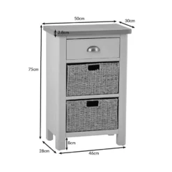 Rutland Painted Oak 1 Drawer 2 Wicker Basket Cabinet -Furniture Specialty Store ra c12 dims tr