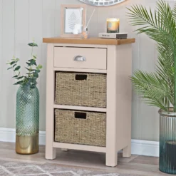 Rutland Painted Oak 1 Drawer 2 Wicker Basket Cabinet
