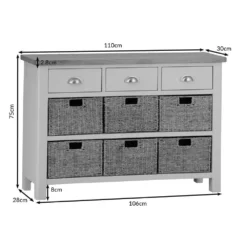 Rutland Blue Painted Oak 3 Drawer 6 Wicker Basket Cabinet -Furniture Specialty Store ra c36 dims blue