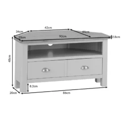 Rutland Painted Oak Corner TV Unit -Furniture Specialty Store ra ctv dims tr
