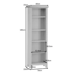 Rutland Painted Oak Tall Narrow Bookcase -Furniture Specialty Store ra lbc dims tr
