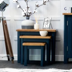 Rutland Blue Painted Oak Nest Of 3 Tables