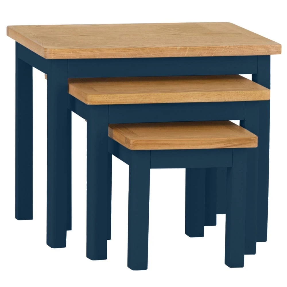 Rutland Blue Painted Oak Nest Of 3 Tables 2 Rutland Blue Painted Oak Nest Of 3 Tables - Image 2