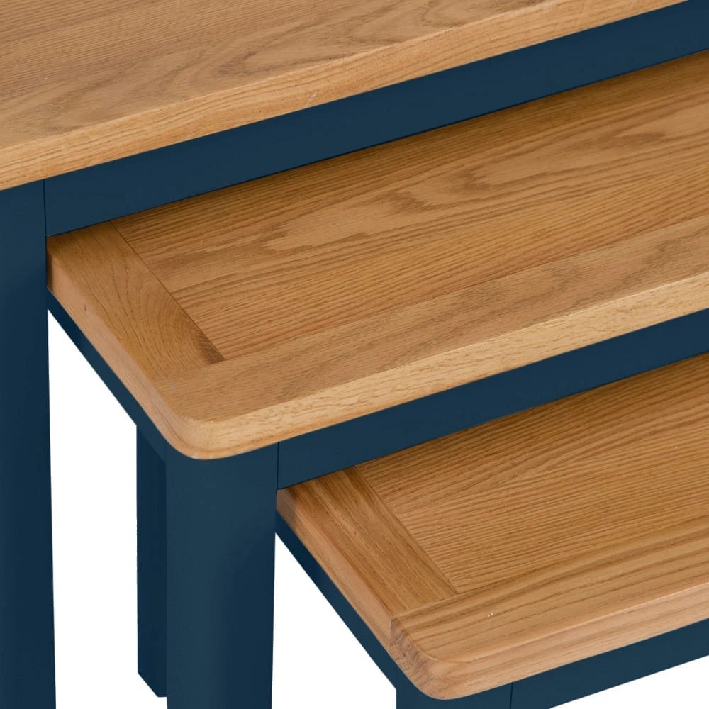 Rutland Blue Painted Oak Nest Of 3 Tables 4 Rutland Blue Painted Oak Nest Of 3 Tables - Image 4