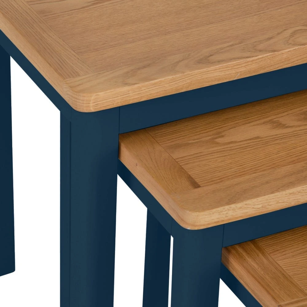 Rutland Blue Painted Oak Nest Of 3 Tables 3 Rutland Blue Painted Oak Nest Of 3 Tables - Image 3