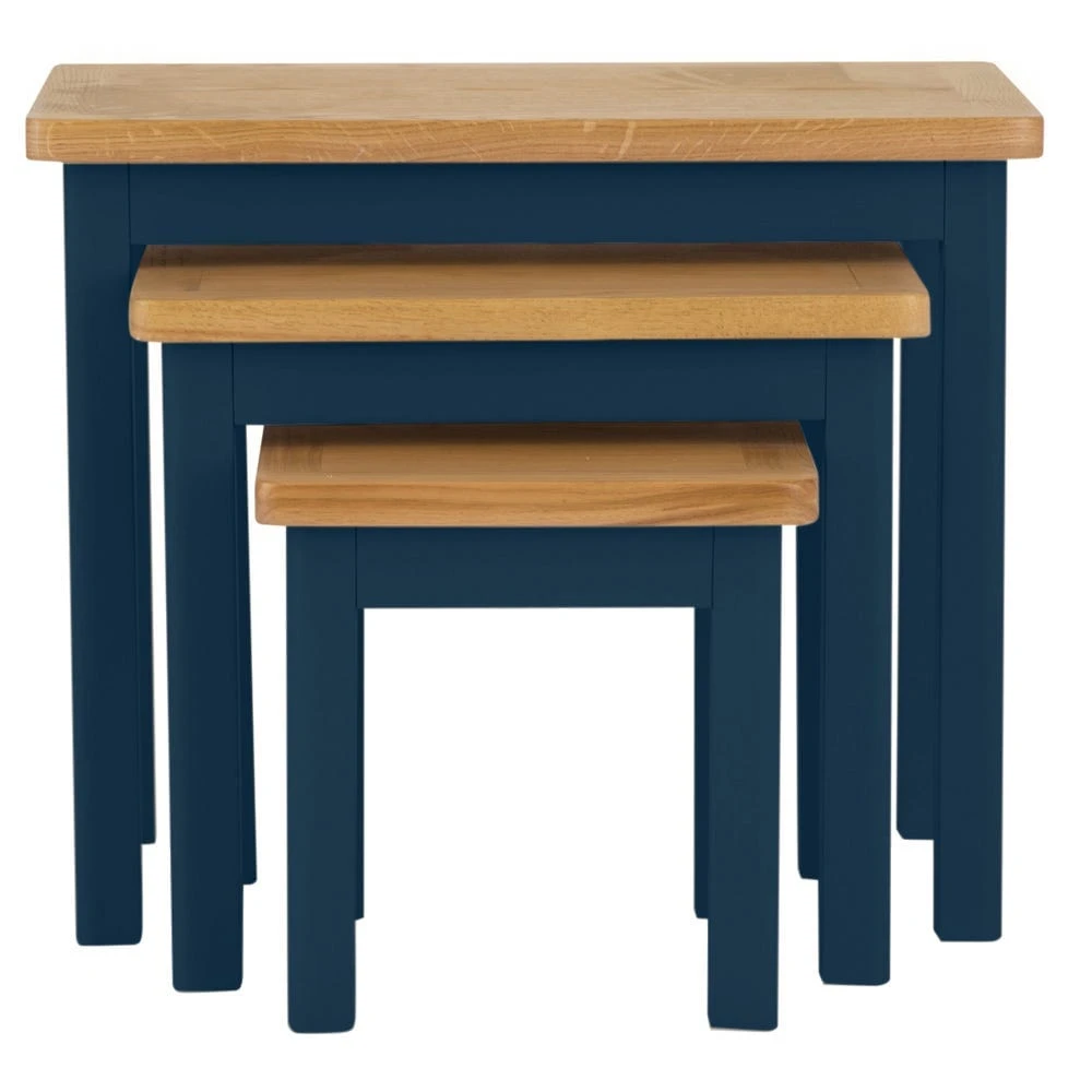 Rutland Blue Painted Oak Nest Of 3 Tables 6 Rutland Blue Painted Oak Nest Of 3 Tables - Image 6