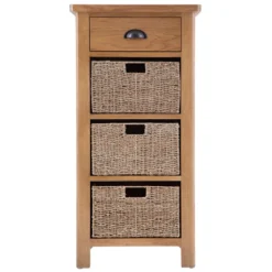 Rutland Oak 1 Drawer 3 Wicker Basket Cabinet -Furniture Specialty Store rao c13 10