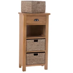 Rutland Oak 1 Drawer 3 Wicker Basket Cabinet -Furniture Specialty Store rao c13 2