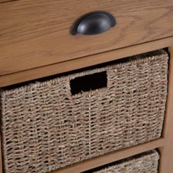 Rutland Oak 1 Drawer 3 Wicker Basket Cabinet -Furniture Specialty Store rao c13 9