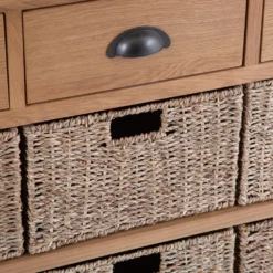 Rutland Oak 3 Drawer 6 Wicker Basket Cabinet -Furniture Specialty Store rao c36 5