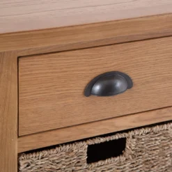 Rutland Oak 3 Drawer 6 Wicker Basket Cabinet -Furniture Specialty Store rao c36 7