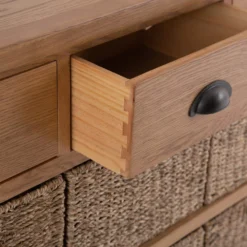 Rutland Oak 3 Drawer 6 Wicker Basket Cabinet -Furniture Specialty Store rao c36 9