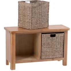 Rutland Oak Hall Bench With Wicker Baskets -Furniture Specialty Store rao hb 2