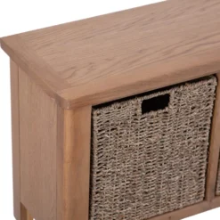 Rutland Oak Hall Bench With Wicker Baskets -Furniture Specialty Store rao hb 5