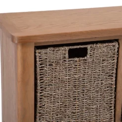 Rutland Oak Hall Bench With Wicker Baskets -Furniture Specialty Store rao hb 8