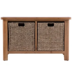 Rutland Oak Hall Bench With Wicker Baskets -Furniture Specialty Store rao hb 9