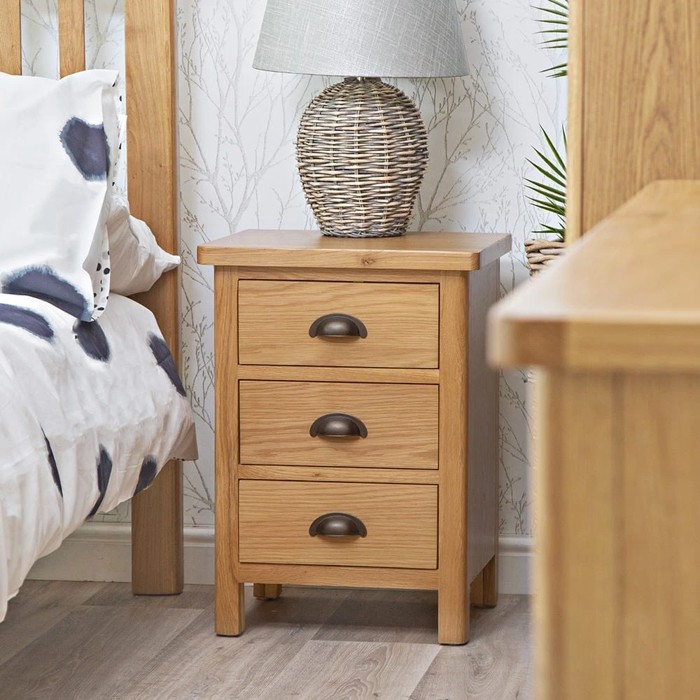 Rutland Oak 3 Drawer Large Bedside Table 1 Rutland Oak 3 Drawer Large Bedside Table
